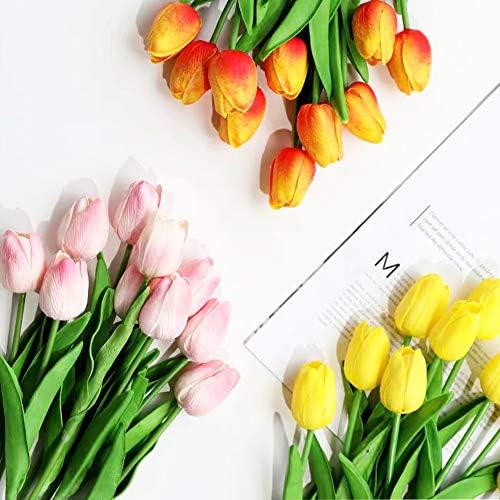 24pcs Multicolor Artificial Tulips Flowers Fake Faux PU Tulip Bouquet Real Touch Flower Arrangement for Home Room Office Party Wedding Decoration Excellent Gift Idea for Mothers Day - Image 4