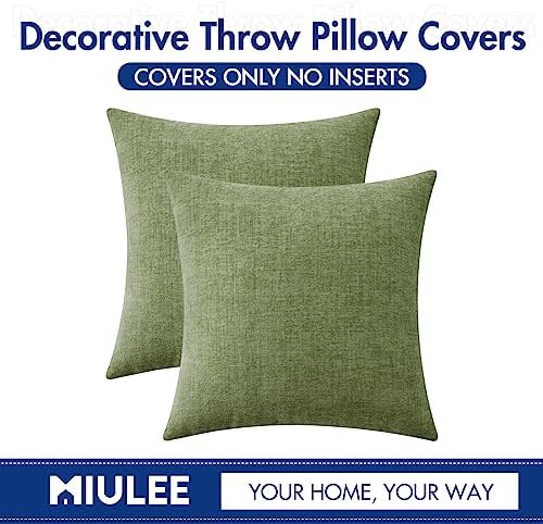 MIULEE Soft Chenille Euro Throw Pillow Covers Sage Green 24x24 Pack of 2 - Image 6