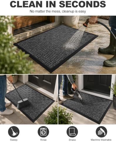 Mibao Front Door Mat Outdoor Entrance, 29.5" x 17" Heavy Duty Welcome Mat for Outdoor and Indoor, Waterproof Dirt Trapper Doormat, Super Absorbent Indoor Entryway Mat for Patio & Porch - Gray - Image 4