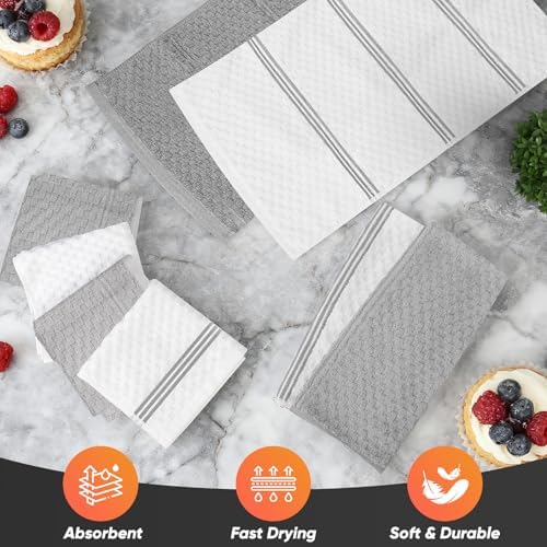 Oven Mitts Kitchen Towels and Dishcloths with Pot Holders Sets, Oven Gloves Hot Pads 500°F Heat Resistant with Silicone Grip, Include 2 Cooking Gloves/2 Potholders/4 Kitchen Towels/4 Dish Towels-Gray - Image 6