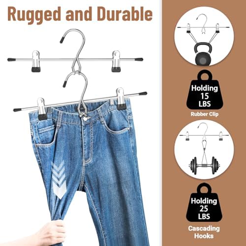 Pants Hangers Space Saving,Stackable Skirt Hangers with Clips, Hanging Closet Organizer and Storage,Clothes Hangers, College Dorm Essentials Apartment Essentials- 8 Pack - Image 5