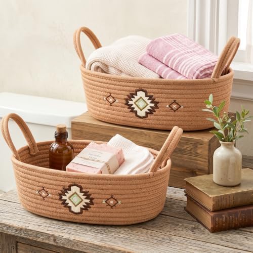 2Pcs Western Cow Toilet Paper Basket for Tank Top Brown Highland Cow Wovern Organizer for Bathroom (Western) by BBSET
