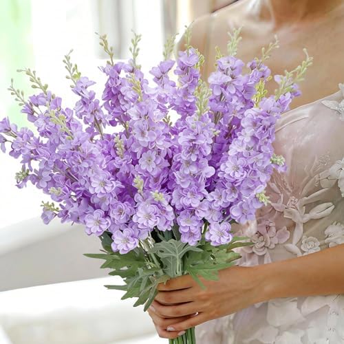 16Pcs Purple Delphinium Artificial Flowers 33.5'' Long Stem Larkspur Flower - Image 5