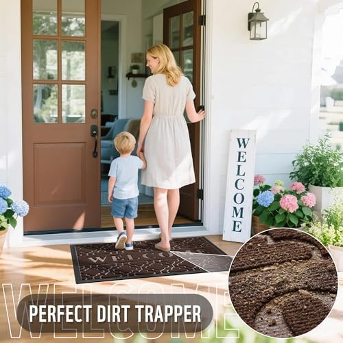 Yimobra Welcome Door Mat, 29.5 x 17 in, Brown - Image 4