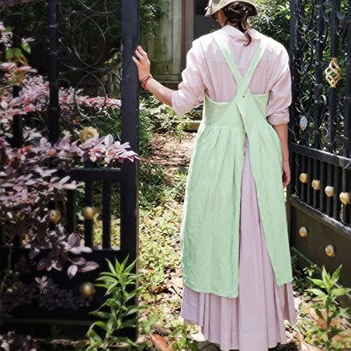 Cotton Linen Apron Cross Back Apron for Women with Pockets Pinafore Dress - Image 4