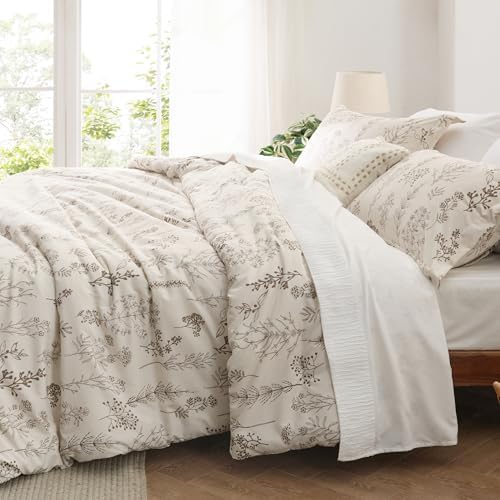 Bedsure Floral Comforter Set Cute Bedding Set King Reversible Beige - Image 4