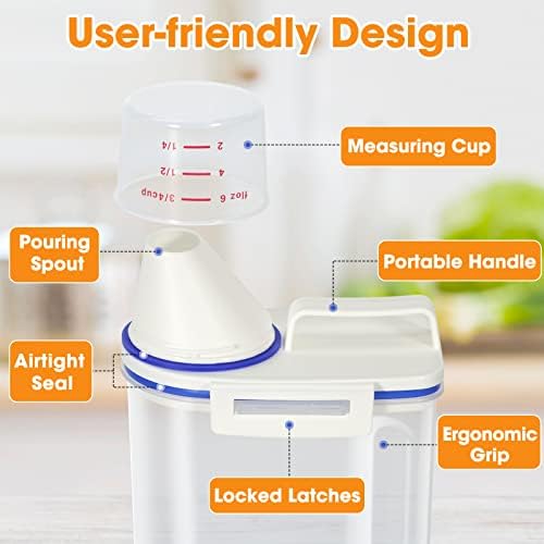 TBMax Rice Cereal Container Oatmeal Dispenser - 2 Pack Rice Storage Container with Measuring Cup + Easy Pouring Spout, Perfect for Flour Sugar Grain Nuts Kitchen Pantry Storage Organization - Image 5