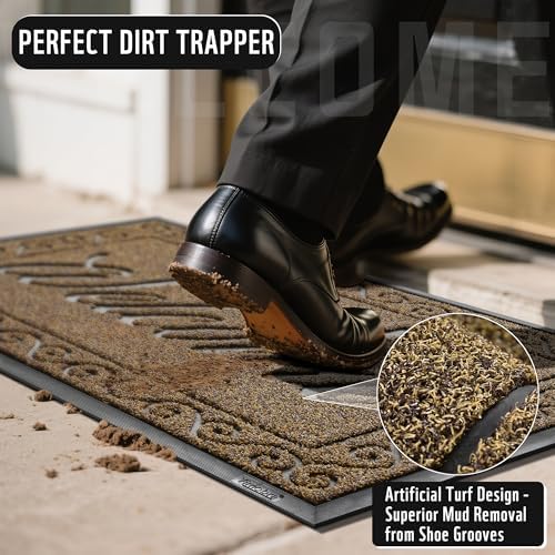 Yimobra Welcome Mat, Heavy Duty Sturdy Door Mats for Home Entrance Outdoor Indoor, Front Doormat for Outside Patio Floor Entry Porch Garage Office, Waterproof, Low Profile, 47 x 24, Beige Brown - Image 4