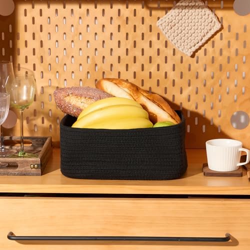 MiniArk Small Storage Baskets for Organizing | Closet Organizer Bins | Shelf Toy Basket | Woven Rope Baskets | Cube Decorative Box | Shallow Basket | 11.5x7.5x4.7” | 4 Packs Black - Image 5