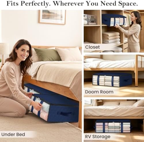 3 Pack Storage Bags, 40L Clothes Storage Containers, Storage Bins, Blue - Image 6
