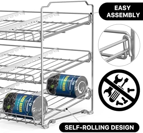 Simple Houseware Stackable Can Rack, Silver, Adjustable Plastic Dividers, Holds 36 Cans - Image 5