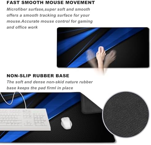 Desk Pad Large Gaming Mouse Pad Extended Keyboard Mouse Mat, Black Blue - Image 5