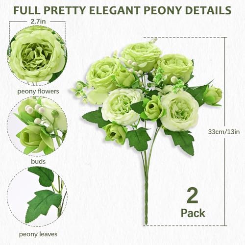 4 Packs Peonies Artificial Flowers, Mixed Green Silk Artificial Peonies - Image 4