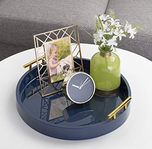 Kate and Laurel Lipton Modern Round Tray, 15.5" Diameter, Navy Blue and Gold, Decorative Accent Tray for Storage and Display - Image 4