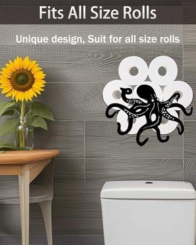 Octopus Toilet Tissue Holder,Animal Paper Holders,Decorative Metal Papers Holder,Funny Toilet Animal Storage for Bathrooms,Bathroom Paper Organizer for Extra 8 Rolls Wall Mounted Art Decor - Image 3