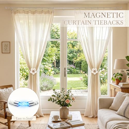 VIS'V Magnetic Curtain Tiebacks, Boho Curtain Holdbacks, Cream, 2 Pcs - Image 2