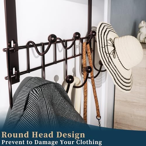 Consumest Over The Door Hooks Organizer - 3 Tier Door Hanger with 9 Coat Hooks & 2 Mesh Basket, Back Storage Organizer Hanging Towels for Bathroom, Bedroom, Bronze - Image 4