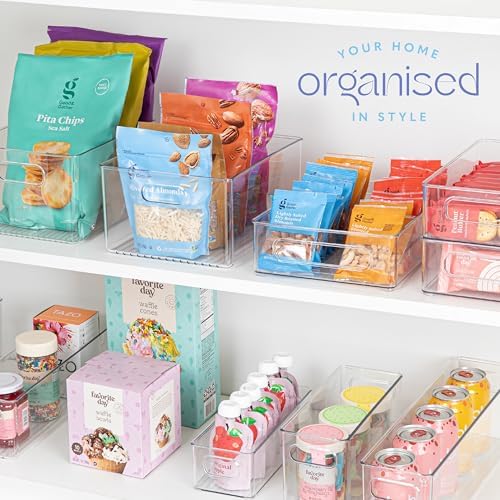 Plastic Food Storage Clear Container 2 Pack Bin with Handles for Organizing Kitchen, Pantry, Refrigerator, Freezer, Pantry, Cabinet, Closet, Bathroom. Stackable 10”x4”x3” - Image 7
