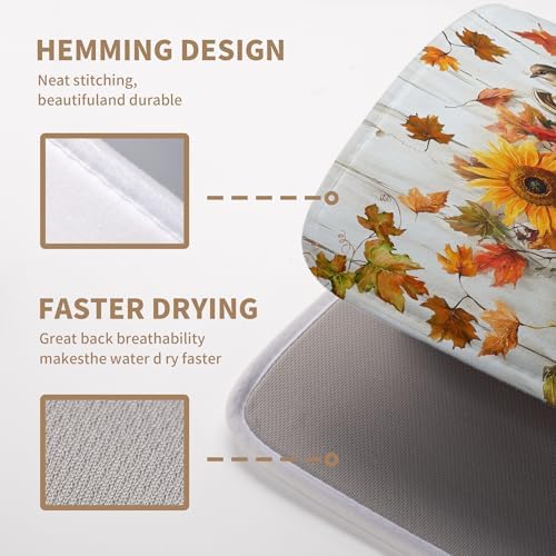 Fall Dish Drying Mat for Kitchen Counter Pumpkin Sunflower Maple Leaf Birds Drying Mats Autumn Thanksgiving Harvest Dish Drainer Mat Absorbent Microfiber Dishes Pad Large 18x24 Inch - Image 4