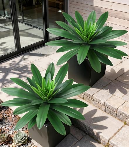 DREAMLOOM Fake Plants, 2 Pcs 21.7 Inch Bromeliads Large Artificial Plants Outdoor Faux Plants UV Resistant Realistic Tropical Greenery Outside for Planter Porch Patio Yard Garden Indoor by dreamloom