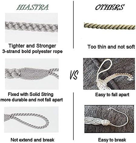 Curtain Tiebacks Ropes, 4pcs Decorative Handmade Tie Backs Curtain Holdbacks Holders Cord for Window Sheer Drapes Indoor Outdoor, Grey - Image 4