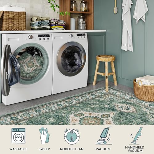 Lahome Oriental Machine Washable Rug, 3x5 Soft Green Rugs for Entryway Dorm - Image 3