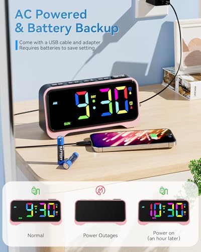 Kids Alarm Clock, Digital Alarm Clocks for Bedrooms,RGB Electric Desk Clock - Image 5