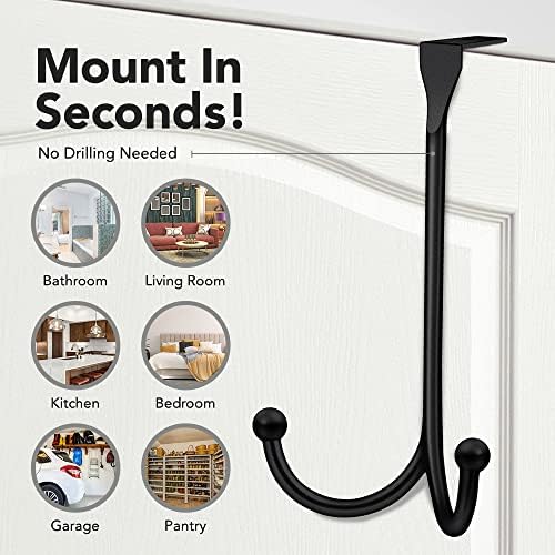 2-Pack Over The Door Hooks - with 2 Hang Heads & Snug Fit Pads Heavy Duty Hook for Hanging Coats, Towels, Caps & Robes - Elegant Matt Finish - No Drill Hanger Organizer - Black - Image 3