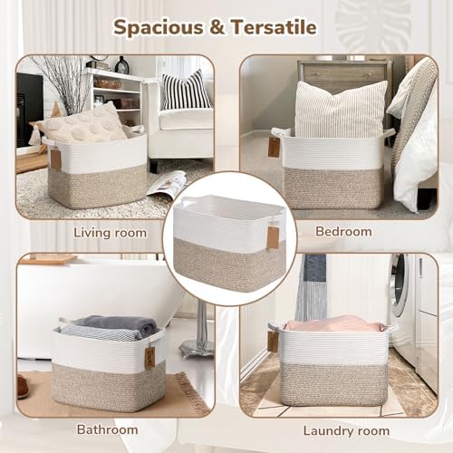 Goodpick 50L Large Woven Rope Storage Basket, Rectangle, Light Brown - Image 4