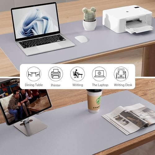 Aothia Large PU Leather Desk Pad Protector - Non-Slip Mouse Pad & Writing Mat for Office/Home, Waterproof, Easy to Clean (36" x 17", Smoky Lavender) - Image 5