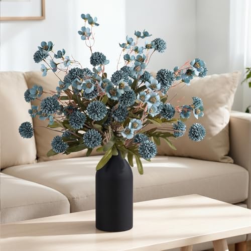 8 Pcs Fake Mums Kiku Flowers Artificial with Wild Flowers Bulk, Blue Silk Flower Arrangements Decor Floral Centerpieces For Tables Artificial Fall Flowers for Vase DIY Bouquet Coffee Dining Home - Image 6