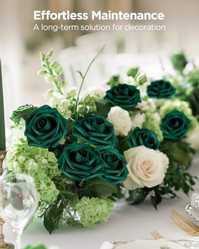 InnoGear Fake Roses 50 Pcs Hunt Green Flowers Artificial Faux Foam Floral - Image 5