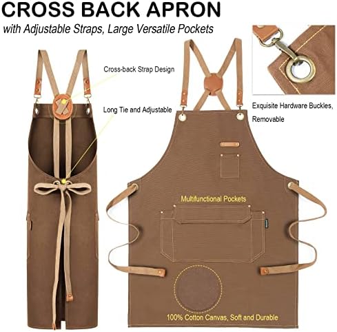 Genixart Chef Apron Men Women, Kitchen Aprons Cooking, BBQ - Brown - Image 3