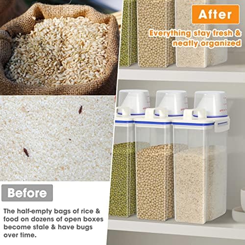 TBMax Rice Cereal Container Oatmeal Dispenser - 2 Pack Rice Storage Container with Measuring Cup + Easy Pouring Spout, Perfect for Flour Sugar Grain Nuts Kitchen Pantry Storage Organization - Image 7