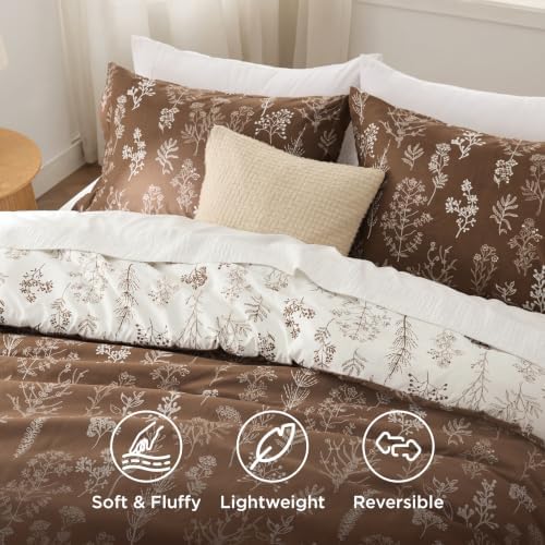 Bedsure Floral Comforter Set Cute Bedding Set Twin/Twin XL Dark Brown - Image 3
