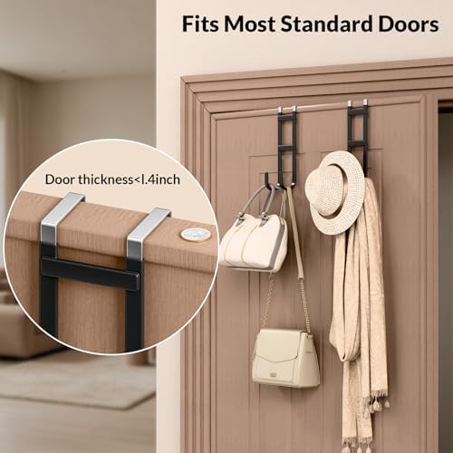 Heavy Duty Door Hooks for Hanging Clothes & Towels, 2 Pack Dual Over Door Hanger with Anti-Scratch Rubber, Rustproof Metal Back of Door Rack, Fits Interior Doors Up to 1 3/8" - Image 3