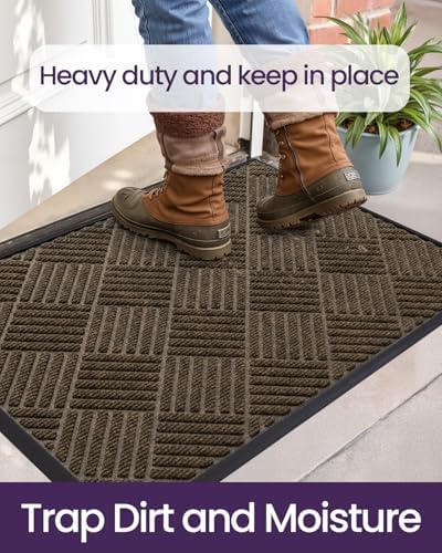 DEXI Front Door Mat Outside Entrance 24x36 Rubber Entry Doormat Brown - Image 5