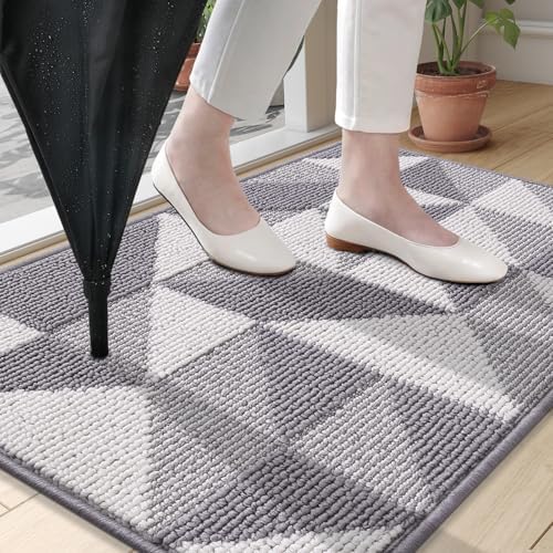 OLANLY Door Mat Indoor Entrance Washable 30x17, Odor-Free Low-Profile Front Back Geometric Doormat, Absorbent Resist Dirt Entry Carpet, Easy to Clean Sturdy Inside Floor Mats for Entryway, Grey - Image 2