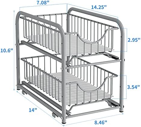 2-Tier Pull Out Organizer Under Sink Sliding Cabinet Rack,Sliver - Image 3