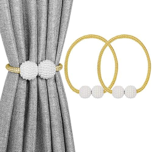 MELALUXE 2 Pack Magnetic Curtain Tiebacks, Decorative Curtain Holdbacks for Window Décor (Gold) by Melaluxe
