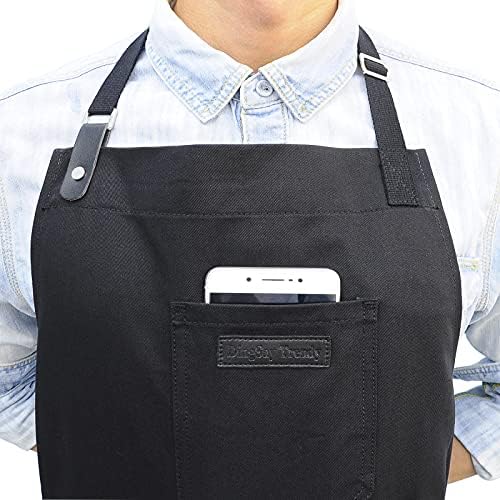 Black Kitchen Apron for Cooking, with Pockets & Towel Loop - Image 5