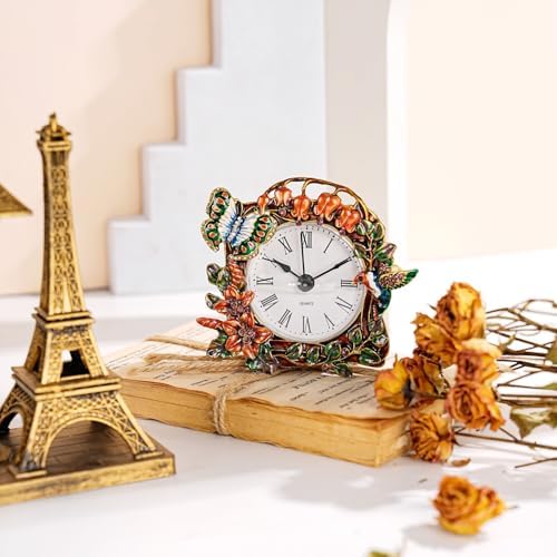 Vintage Small Tabletop Clock, Battery Operated Metal Clock with Rhinestone for Bedside, Table, Living Room, Home & Office, Quartz Analog Movement - Image 3