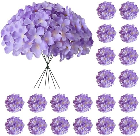 Hydrangea Artificial Flowers, 40 Pcs Purple Hydrangea Artificial Flowers Bulk, Faux Hydrangea Flowers for Outdoor, Fake Silk Hydrangea Flowers with Stems for Wedding Decoration Decor by Cherica