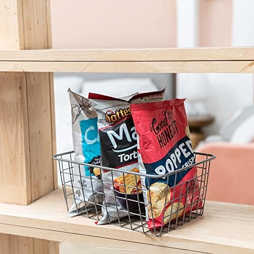 JUNCHU CHERRY Wire Kitchen Storage Basket 4 Packs,Perfect Pantry Organization Accessories Baskets,Laundry Basket,Countertop Organiztion,Suitable for Kitchen,Bathroom,Bedroom,Tabletop,Stackable,Silver - Image 5