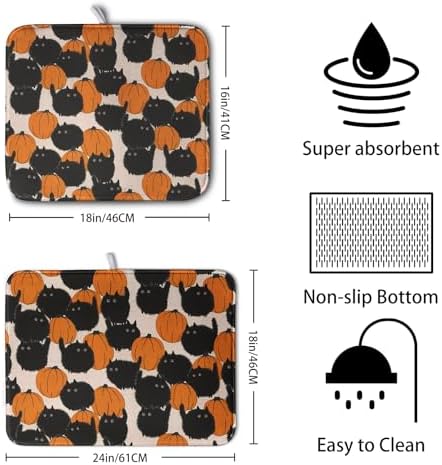 Happy Halloween Dish Drying Mat for Kitchen Counter 18x24 Inch Cute Pumpkin Black Cat Trick or Treat Drying Mats Large Microfiber Absorbent Dish Rack Pad for Coffee Bar Sinks Home Accessories - Image 2