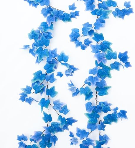 Mizii 2 Strands Artificial Vines Blue Ivy Garland 74" Fake Vine with Silk Leaves Faux Hanging Plants Greenery Decoration for Outdoors Wedding Party Indoor Bedroom Home Wall Room Decor (Blue) by Mizii