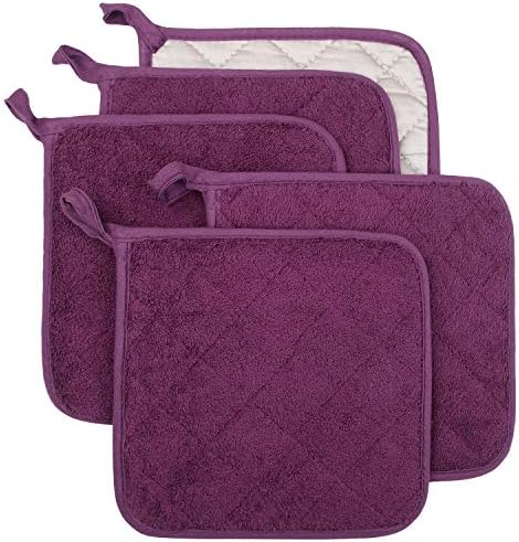 100% Cotton Kitchen Everyday Basic Terry Pot Holder Heat Resistant Coaster Potholder for Cooking and Baking Set of 5 Grape by Lifaith
