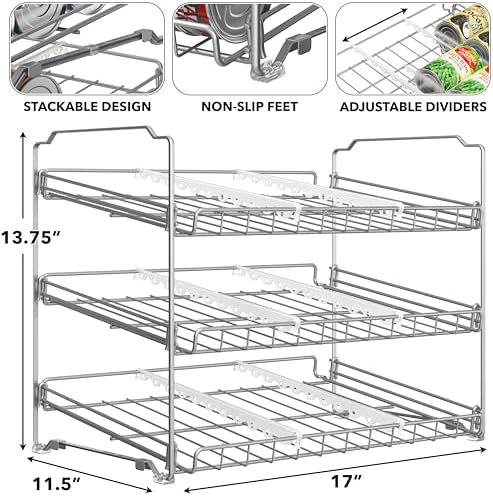 Simple Houseware Stackable Can Rack, Silver, Adjustable Plastic Dividers, Holds 36 Cans - Image 3