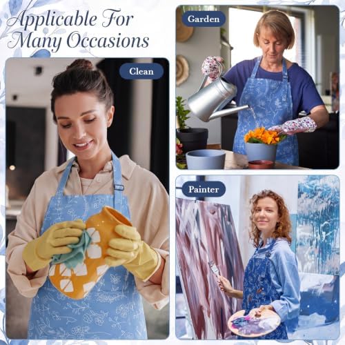 Toulite 12 Pcs Blue Floral Apron with Pocket Bulk for Kitchen and Craft - Image 4