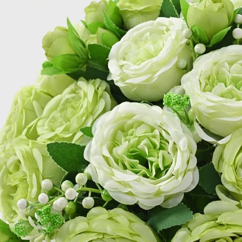 4 Packs Peonies Artificial Flowers, Mixed Green Silk Artificial Peonies - Image 3